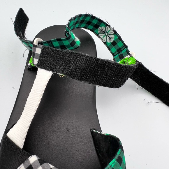 Kate Spade Dotty Gingham Platform Sandals Womens size 7B Black Green Floral EUC - Picture 9 of 10